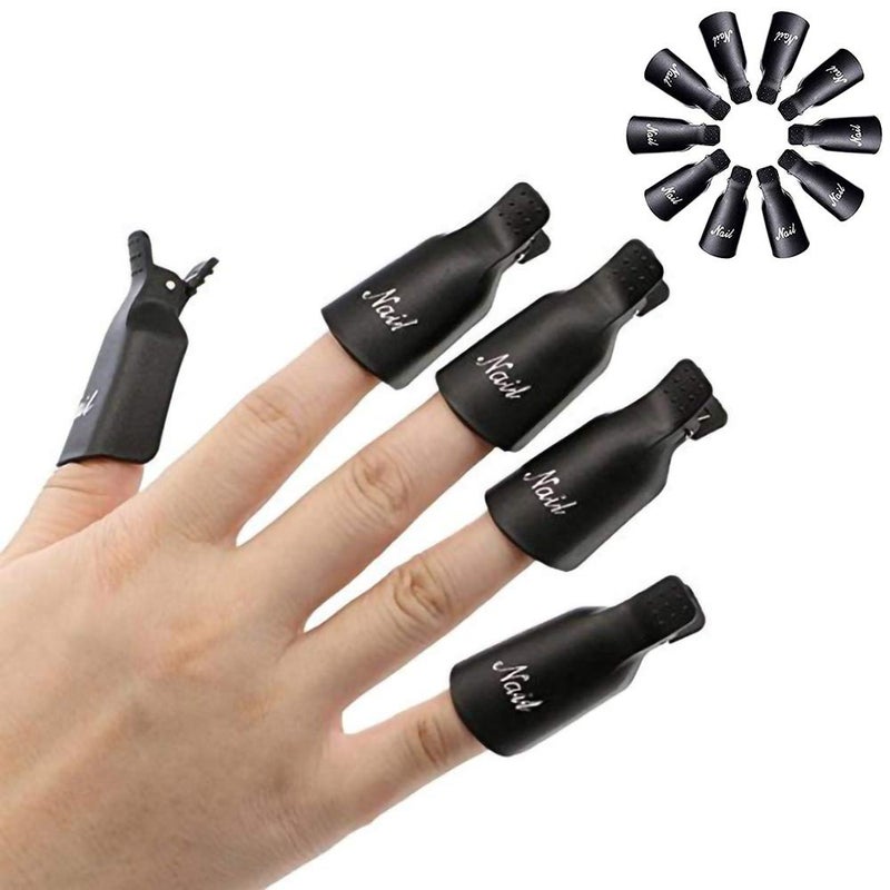 HiMo 10PC Plastic Acrylic Nail Art Soak Off Cap Clip UV Gel Polish Remover Wrap Tool (Black) - Image 1